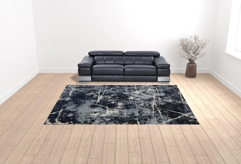 Blue Grey And Beige Abstract Power Loom Stain Resistant Area Rug Photo 2