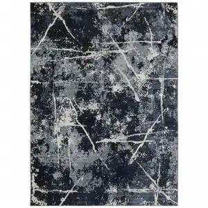 Photo of Blue Grey And Beige Abstract Power Loom Stain Resistant Area Rug