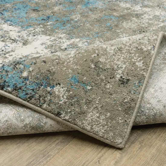 Blue Grey And Beige Abstract Power Loom Stain Resistant Area Rug Photo 8