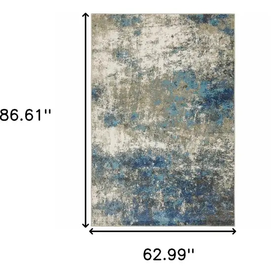 Blue Grey And Beige Abstract Power Loom Stain Resistant Area Rug Photo 10