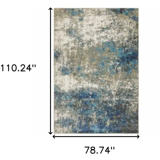 Blue Grey And Beige Abstract Power Loom Stain Resistant Area Rug Photo 10