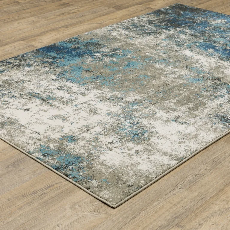 Blue Grey And Beige Abstract Power Loom Stain Resistant Area Rug Photo 5