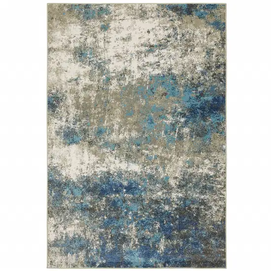 Blue Grey And Beige Abstract Power Loom Stain Resistant Area Rug Photo 1