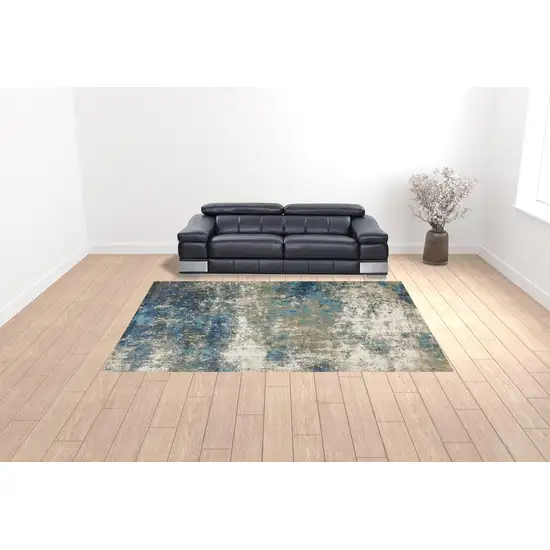 Blue Grey And Beige Abstract Power Loom Stain Resistant Area Rug Photo 2