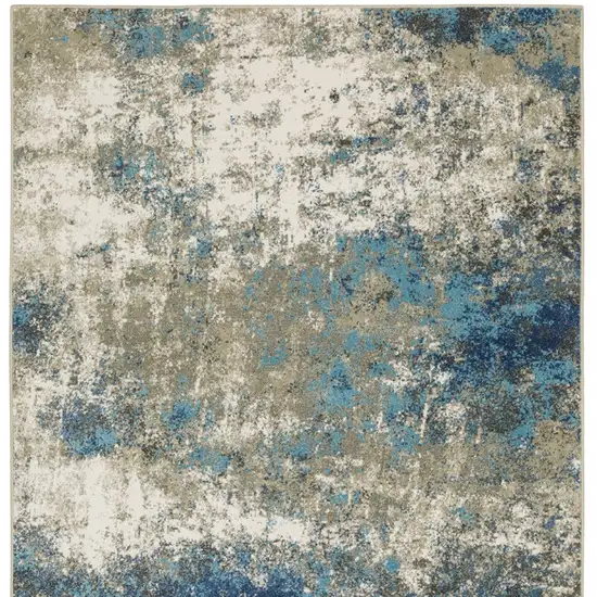 Blue Grey And Beige Abstract Power Loom Stain Resistant Area Rug Photo 5