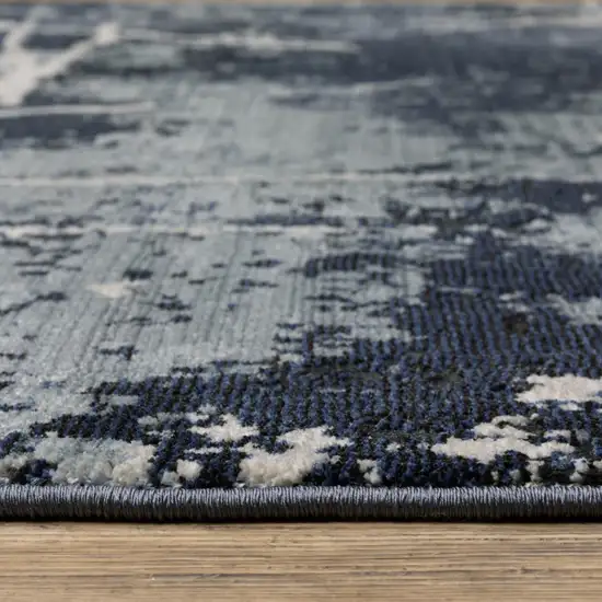 Blue Grey And Beige Abstract Power Loom Stain Resistant Runner Rug Photo 9