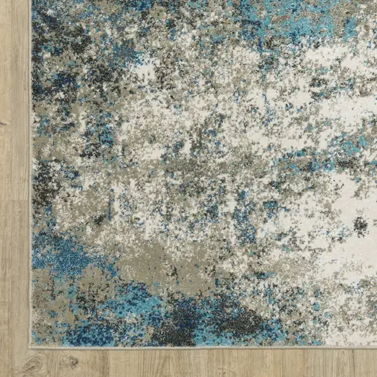 Blue Grey And Beige Abstract Power Loom Stain Resistant Runner Rug Photo 3