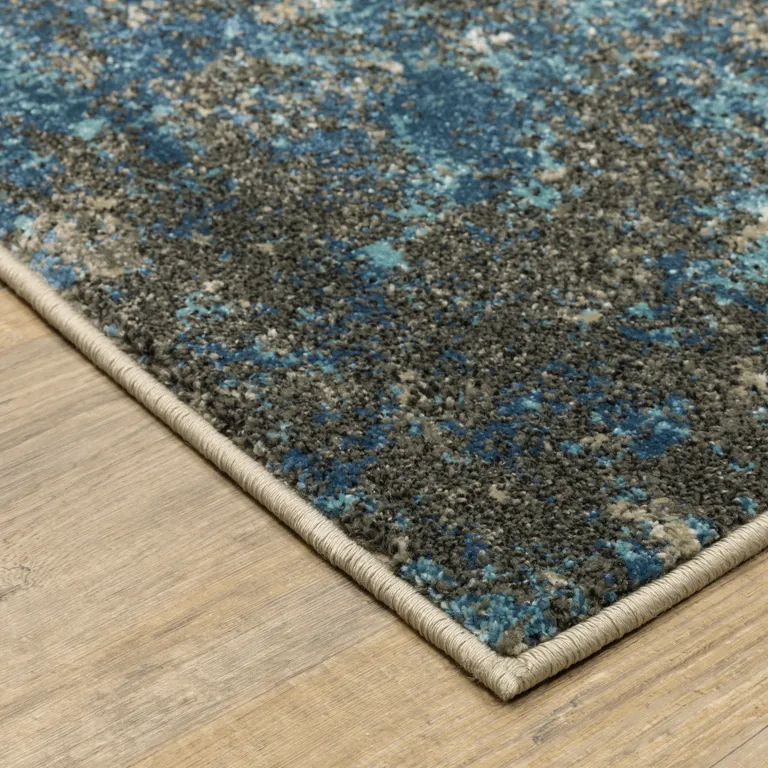 Blue Grey And Beige Abstract Power Loom Stain Resistant Runner Rug Photo 4