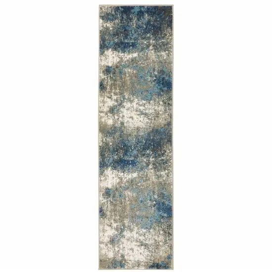 Blue Grey And Beige Abstract Power Loom Stain Resistant Runner Rug Photo 1