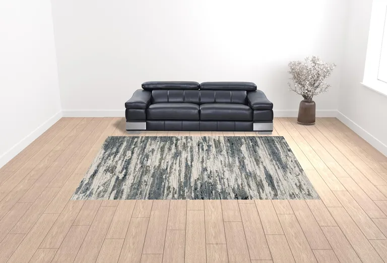 Blue Grey Beige And Brown Abstract Power Loom Stain Resistant Area Rug Photo 2