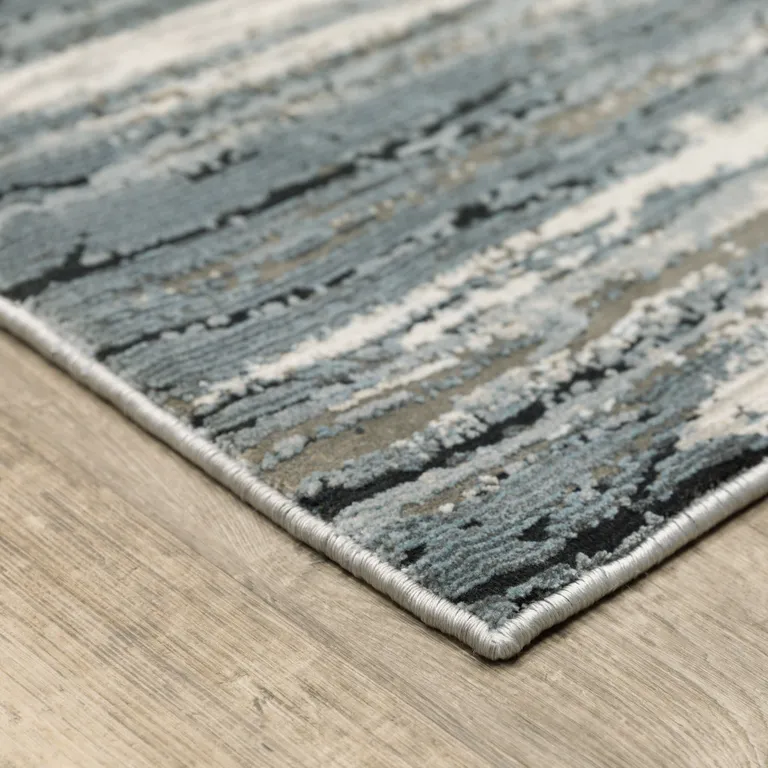 Blue Grey Beige And Brown Abstract Power Loom Stain Resistant Runner Rug Photo 4