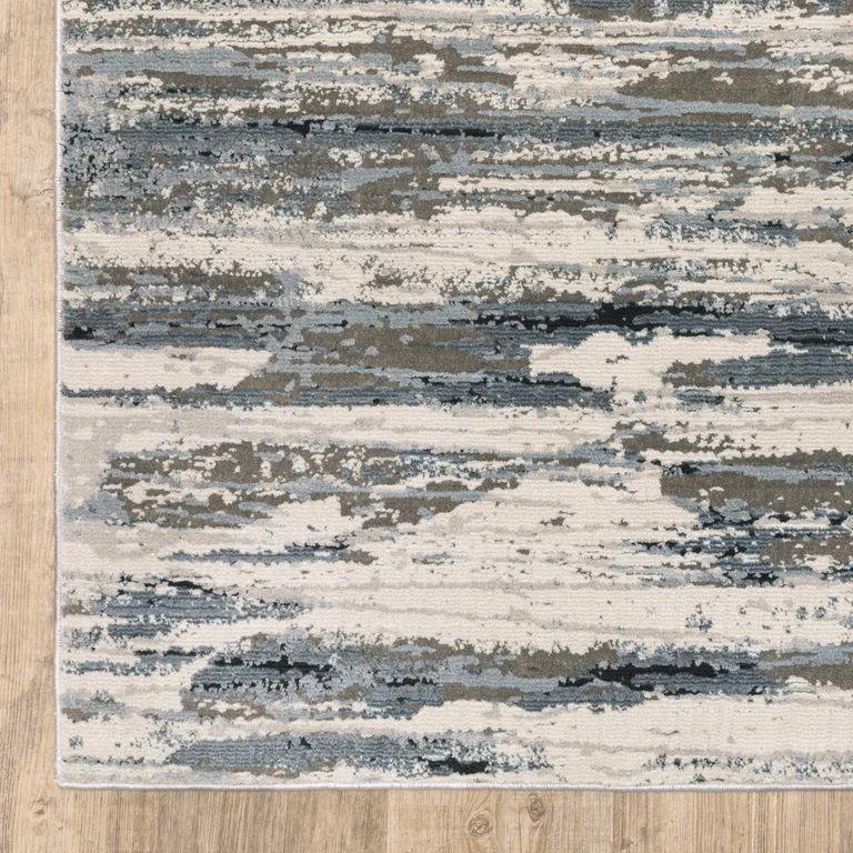 Blue Grey Beige And Brown Abstract Power Loom Stain Resistant Runner Rug Photo 3