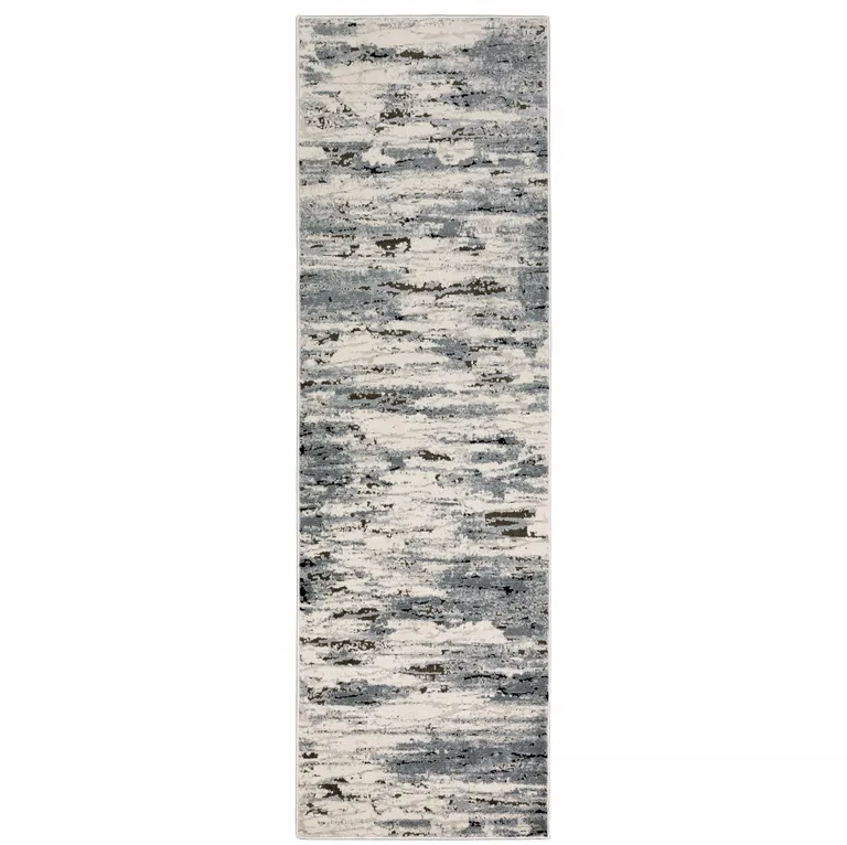 Blue Grey Beige And Brown Abstract Power Loom Stain Resistant Runner Rug Photo 1