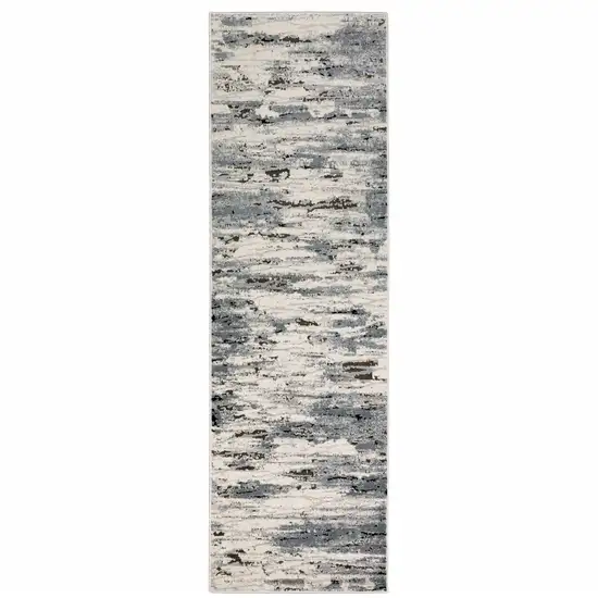 Blue Grey Beige And Brown Abstract Power Loom Stain Resistant Runner Rug Photo 1