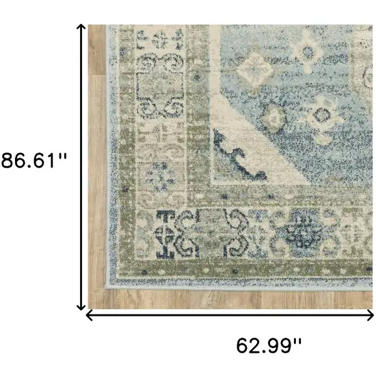 Blue Grey Beige And Teal Oriental Power Loom Stain Resistant Area Rug Photo 10