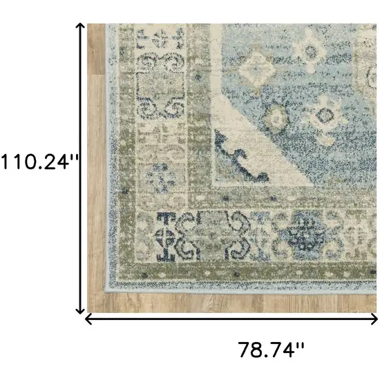 Blue Grey Beige And Teal Oriental Power Loom Stain Resistant Area Rug Photo 10