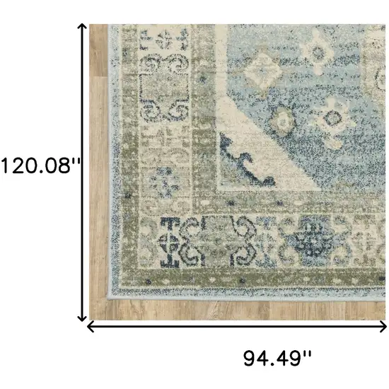 Blue Grey Beige And Teal Oriental Power Loom Stain Resistant Area Rug Photo 10