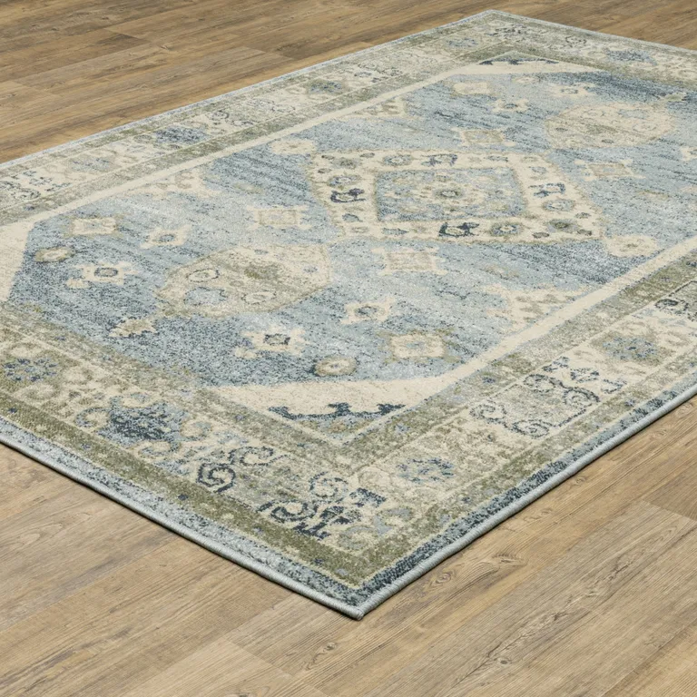 Blue Grey Beige And Teal Oriental Power Loom Stain Resistant Area Rug Photo 5