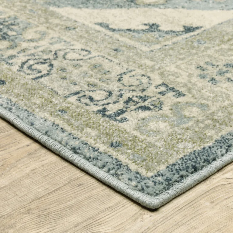 Blue Grey Beige And Teal Oriental Power Loom Stain Resistant Area Rug Photo 4