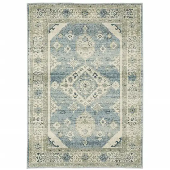 Blue Grey Beige And Teal Oriental Power Loom Stain Resistant Area Rug Photo 2