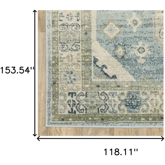 Blue Grey Beige And Teal Oriental Power Loom Stain Resistant Area Rug Photo 10