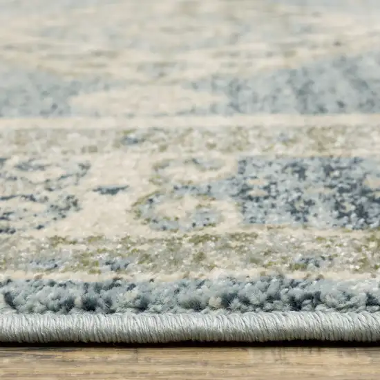 Blue Grey Beige And Teal Oriental Power Loom Stain Resistant Runner Rug Photo 9