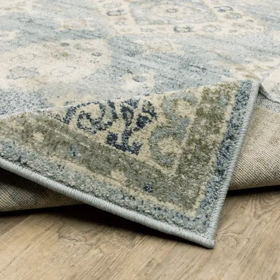 Blue Grey Beige And Teal Oriental Power Loom Stain Resistant Runner Rug Photo 7