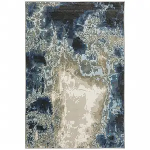 Photo of Blue Grey Charcoal And Beige Abstract Power Loom Stain Resistant Area Rug