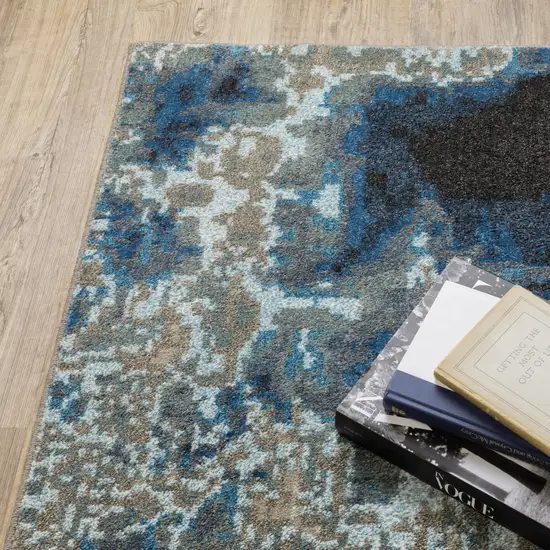 Blue Grey Charcoal And Beige Abstract Power Loom Stain Resistant Area Rug Photo 6