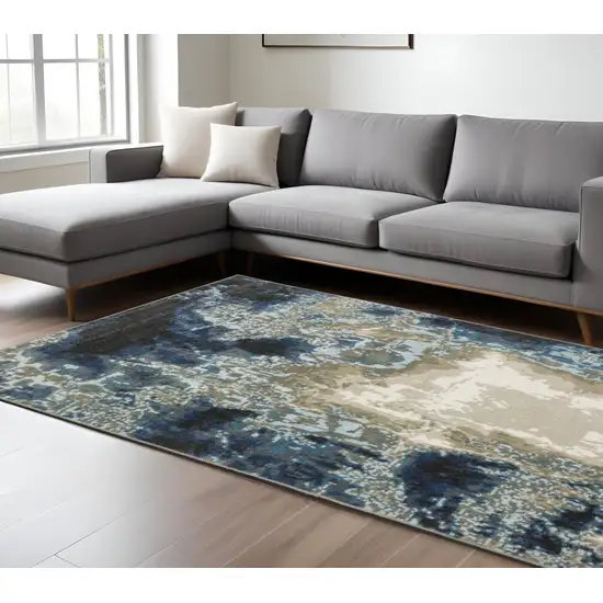 8' X 10' Blue Grey Charcoal And Beige Abstract Power Loom Stain Resistant Area Rug Photo 1