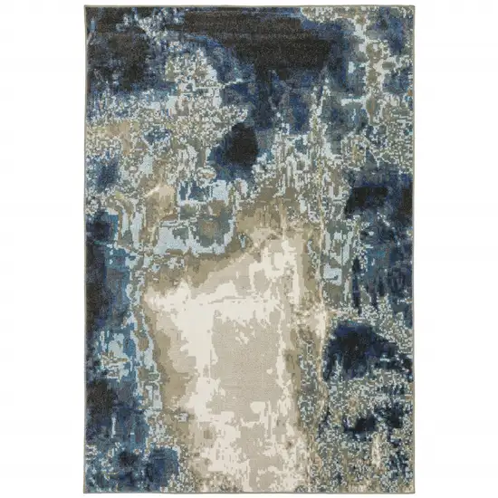 Blue Grey Charcoal And Beige Abstract Power Loom Stain Resistant Area Rug Photo 5