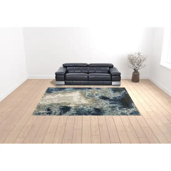 Blue Grey Charcoal And Beige Abstract Power Loom Stain Resistant Area Rug Photo 2