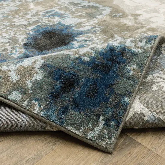 Blue Grey Charcoal And Beige Abstract Power Loom Stain Resistant Runner Rug Photo 8