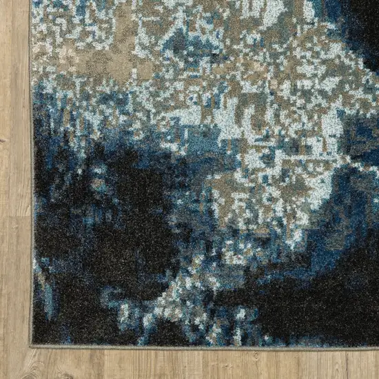 Blue Grey Charcoal And Beige Abstract Power Loom Stain Resistant Runner Rug Photo 7