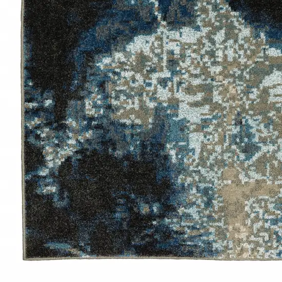 Blue Grey Charcoal And Beige Abstract Power Loom Stain Resistant Runner Rug Photo 3