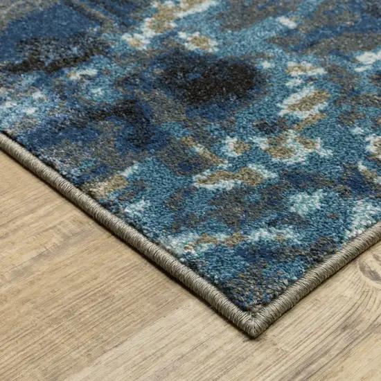 Blue Grey Charcoal And Beige Abstract Power Loom Stain Resistant Runner Rug Photo 4