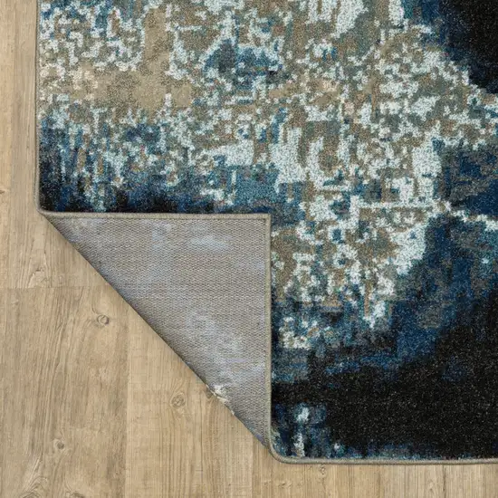 Blue Grey Charcoal And Beige Abstract Power Loom Stain Resistant Runner Rug Photo 6