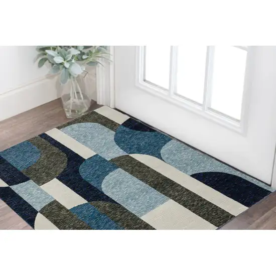 Blue Grey Charcoal and Purple Geometric Power Loom Area Rug Photo 1