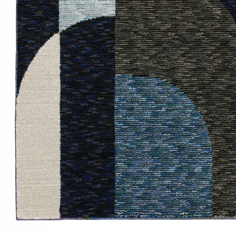 Blue Grey Charcoal And Purple Geometric Power Loom Stain Resistant Runner Rug Photo 3