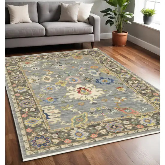 Blue and Ivory Oriental Power Loom Area Rug With Fringe Photo 1