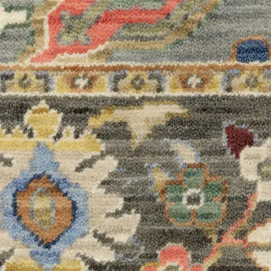 Blue Grey Gold Green Pink Orange Ivory And Red Oriental Power Loom Stain Resistant Runner Rug With Fringe Photo 4