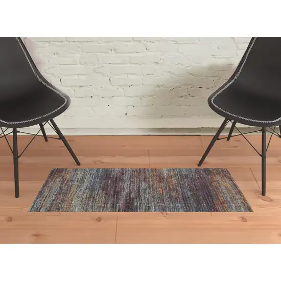 Blue Grey Gold Purple And Teal Abstract Power Loom Stain Resistant Area Rug Photo 2