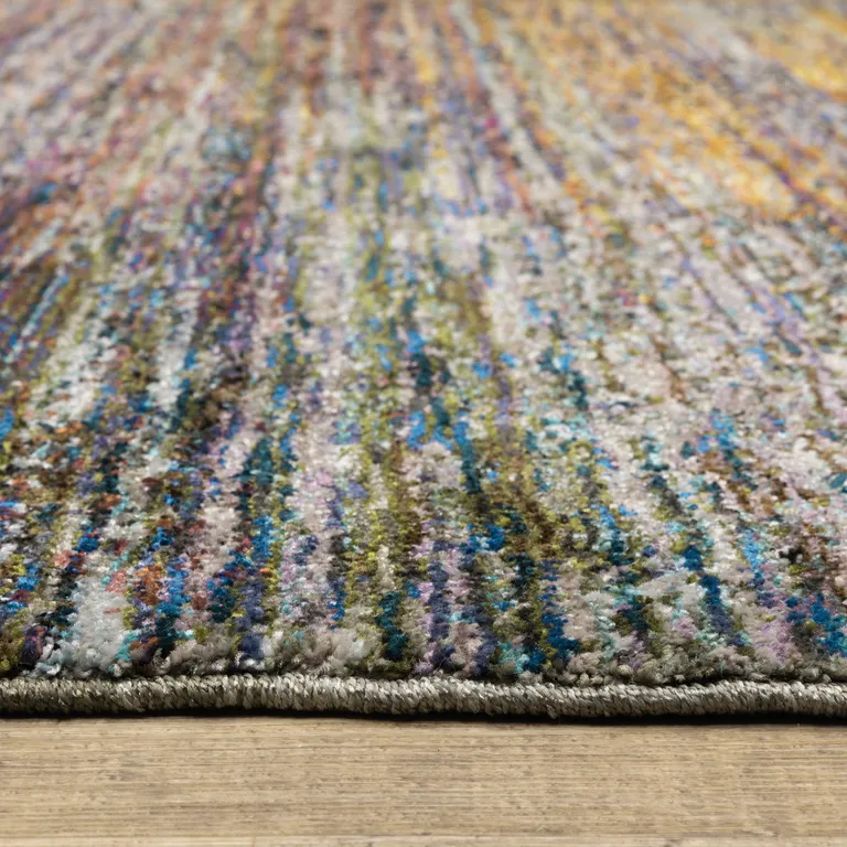 Blue Grey Gold Purple And Teal Abstract Power Loom Stain Resistant Area Rug Photo 4