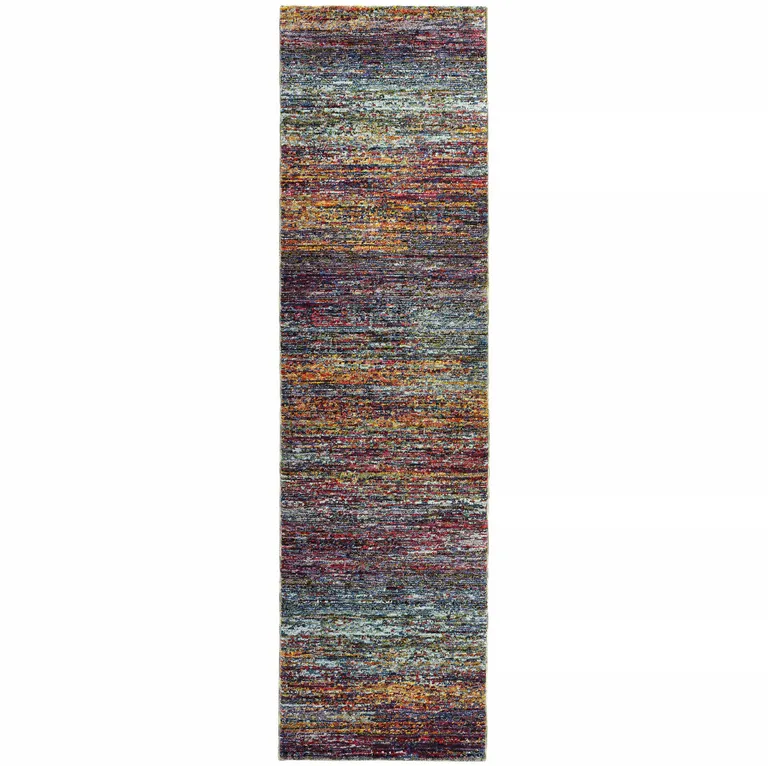 Blue Grey Gold Purple And Teal Abstract Power Loom Stain Resistant Runner Rug Photo 1