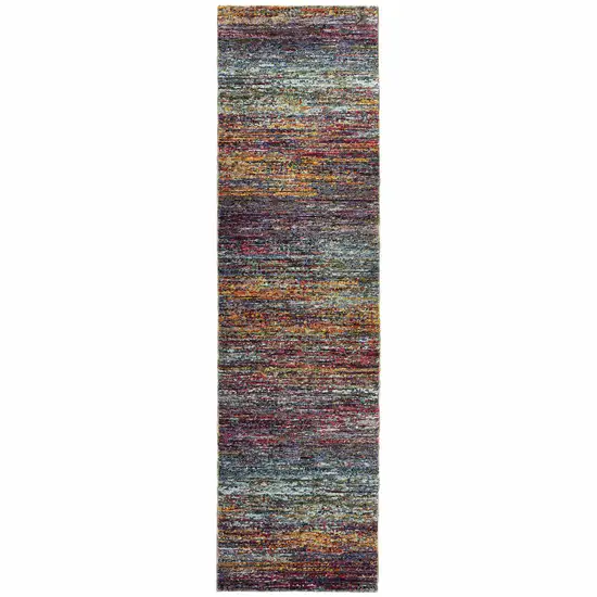 Blue Grey Gold Purple And Teal Abstract Power Loom Stain Resistant Runner Rug Photo 1