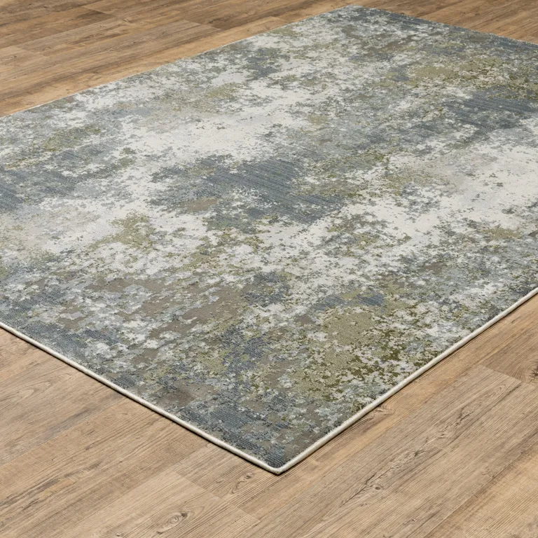 Blue Grey Green And Beige Abstract Power Loom Stain Resistant Area Rug Photo 5