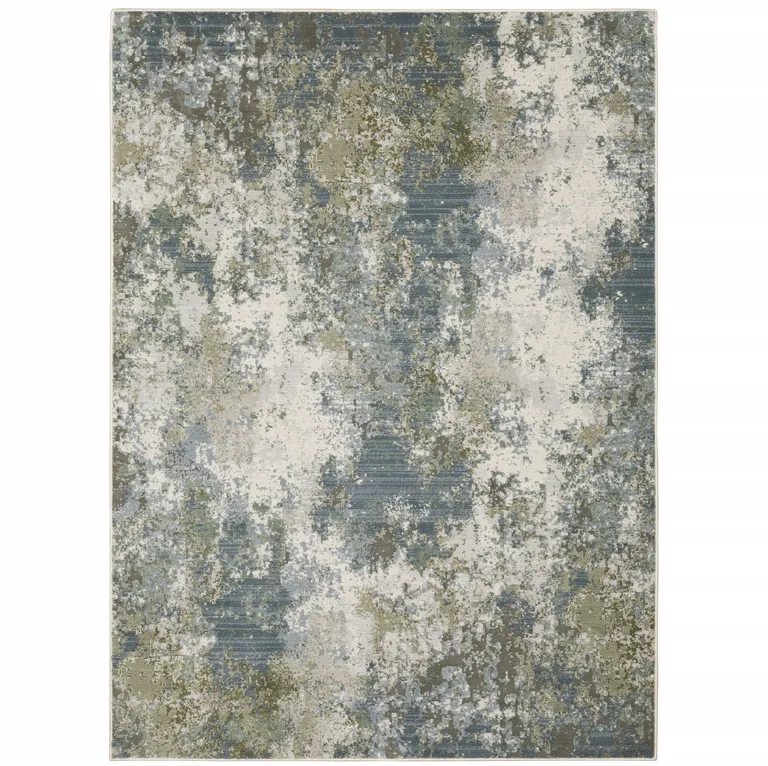 Blue Grey Green And Beige Abstract Power Loom Stain Resistant Area Rug Photo 2