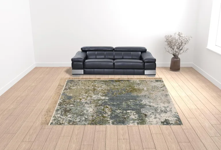 Blue Grey Green And Beige Abstract Power Loom Stain Resistant Area Rug Photo 3