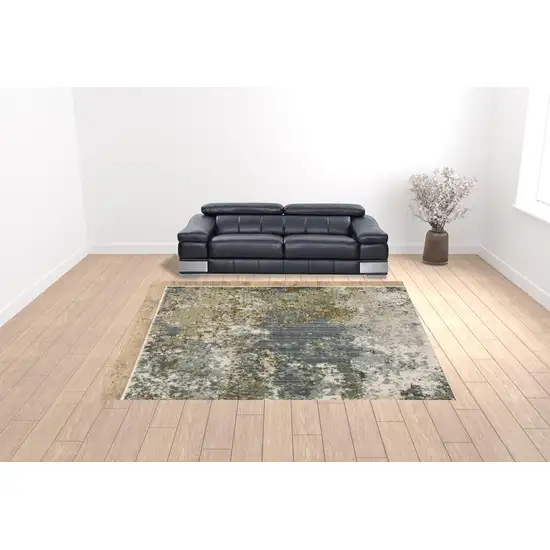 Blue Grey Green And Beige Abstract Power Loom Stain Resistant Area Rug Photo 3