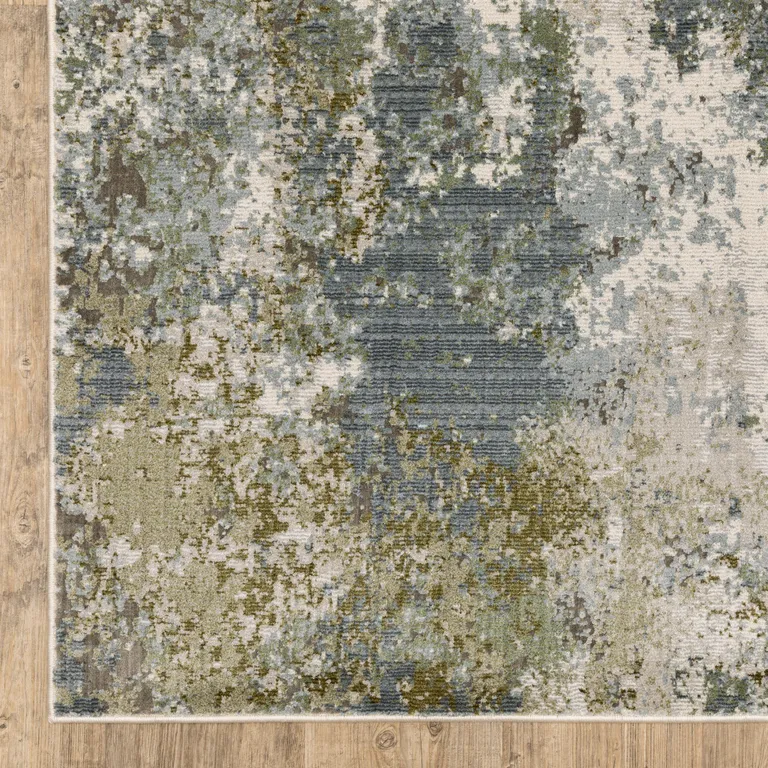 Blue Grey Green And Beige Abstract Power Loom Stain Resistant Runner Rug Photo 2